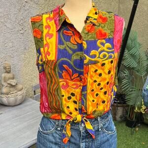 Vintage 90s Chico's Design Colorful Tie Up Tank Top